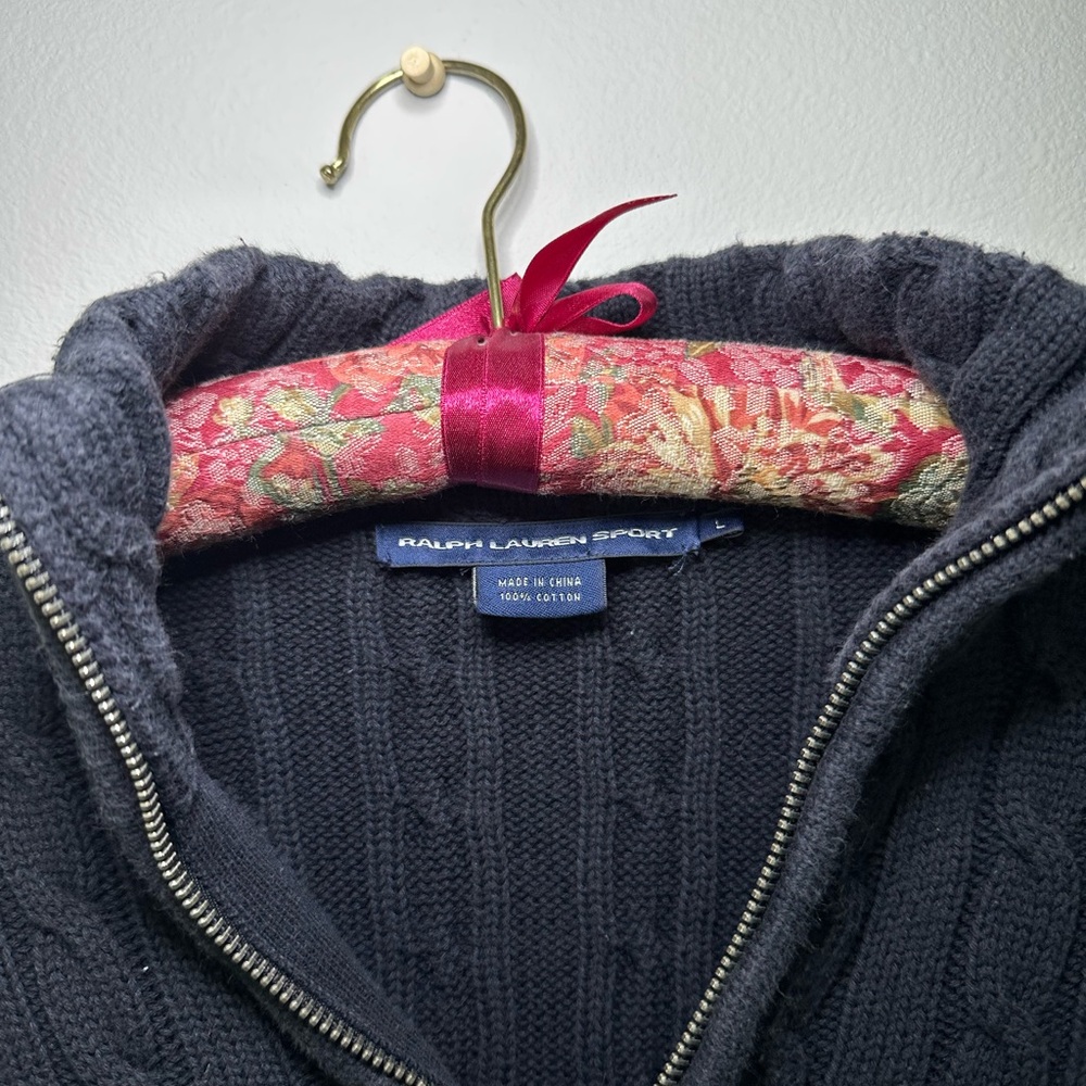 Ralph Lauren Black Zip-Up Cable Knit Sweater - Picture 3 of 9